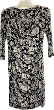 LAUREN Ralph Lauren Faux Wrap Midi Dress Jersey Black White Floral Print Sz 10