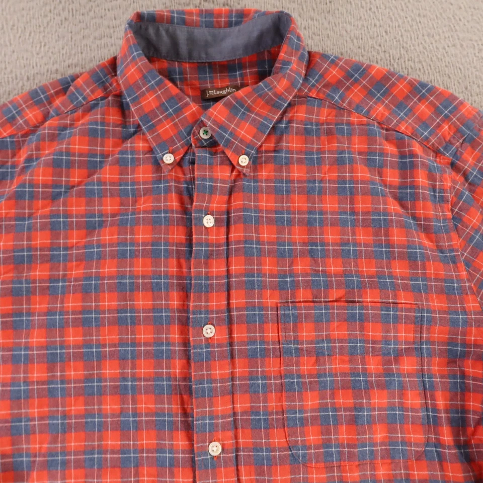 Camisa J McLaughlin Para Hombres L Azul Rojo Pastores Cuadros 100% Algodón Sarga Franela Foto 3 de 4