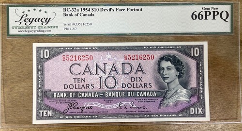 1954 Bank of Canada $10 Devil's Face Note - BC-32a - Legacy Gem New 66 PPQ