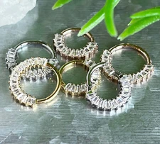 1pc Baguette Gem Fan Hinged Segment Ring 16g Septum Clicker Helix Orbital Daith
