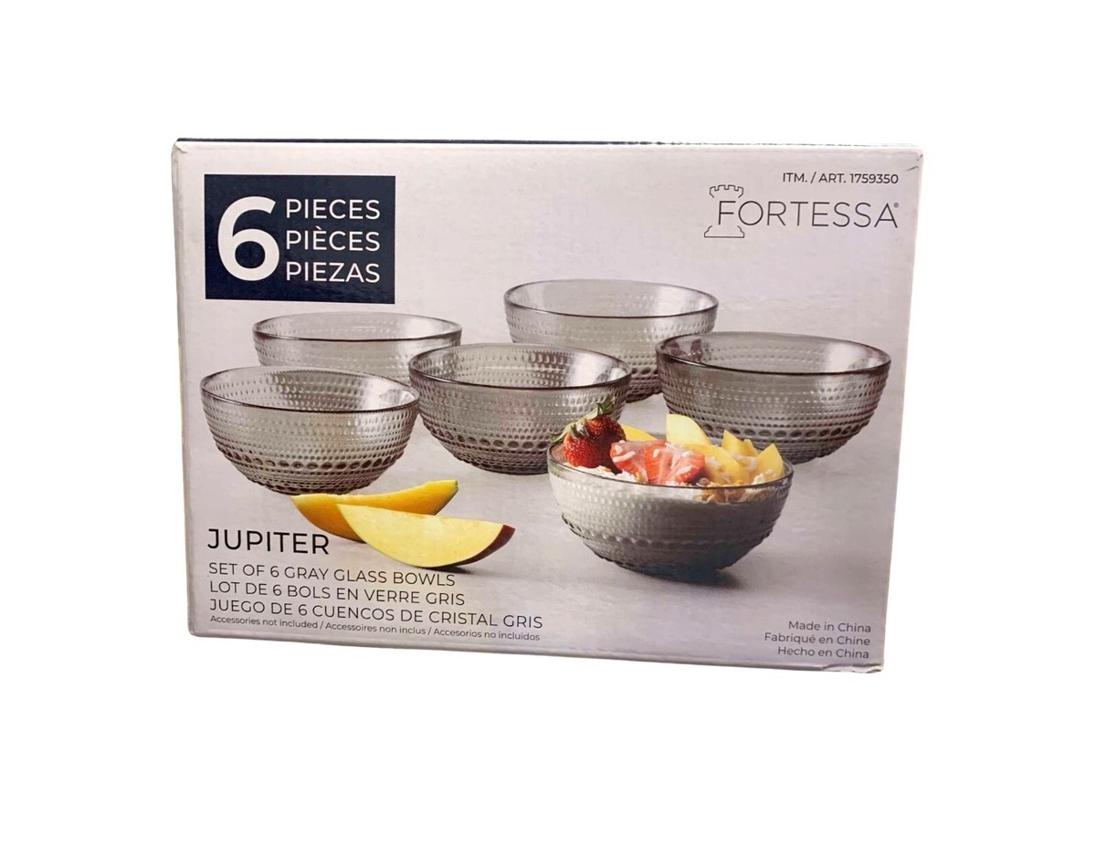 Fortessa Jupiter Smoke Gray Glass Bowl Set 6Pc Beaded Design