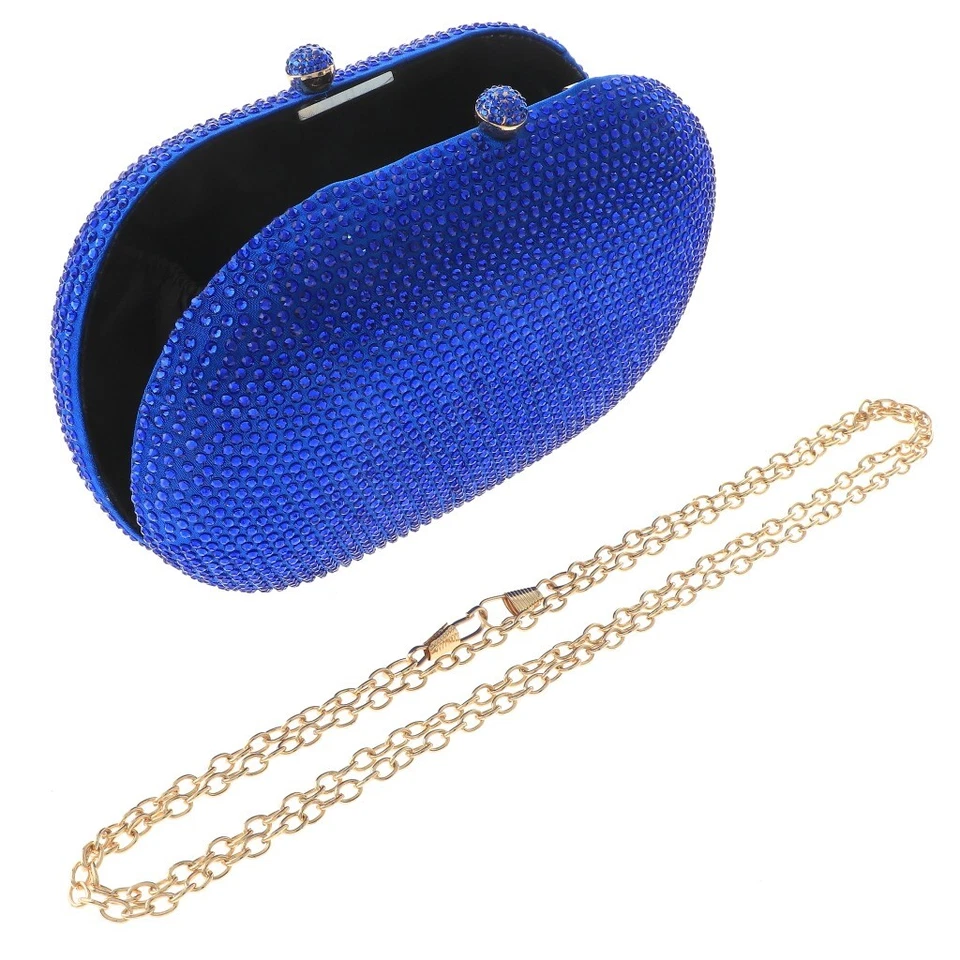 Bolso sin asas de noche con estrás satinado de moda tono dorado BZY221-BLU Foto 3 de 3