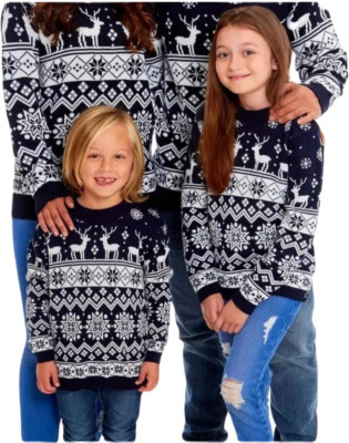 Kinder Jungen Mädchen Weihnachten Unisex Pullover Pulli gerippter Bündchensaum Ausschnitt UK Größen