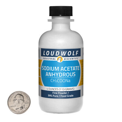 Sodium Acetate Anhydrous / 4 Ounce Bottle / 99% Pure Food Grade / Fine Powder