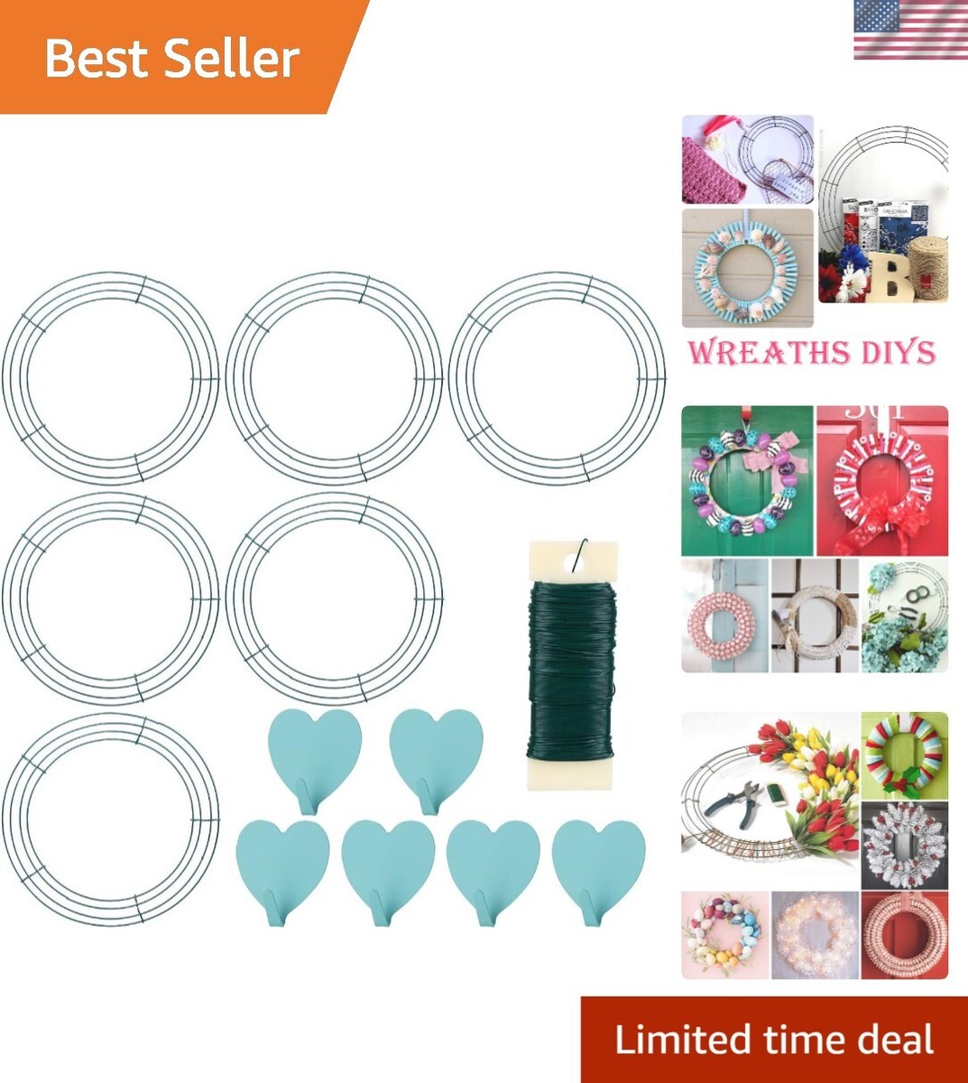Pack 12-Inch Green Wire Wreath Frames with Hooks Wire