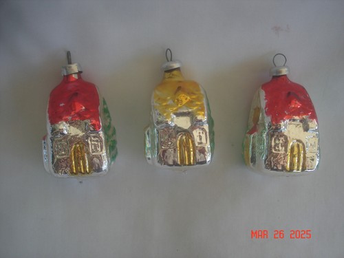 LOVELY SET 3 Vtg. W. GERMANY BLOWN MERCURY GLASS MINI 3-D HOUSE ORNAMENTS - Picture 2 of 6