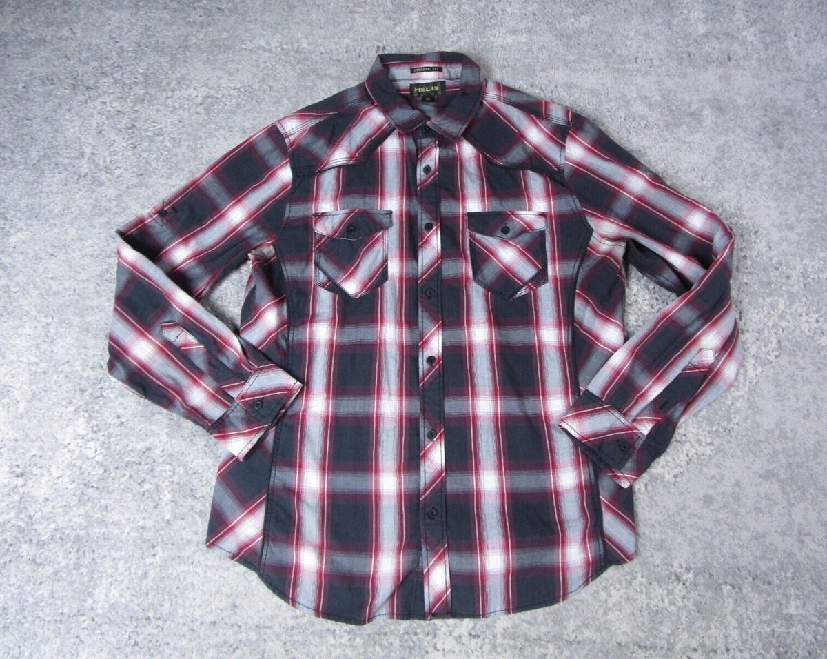 Helix Dress Shirt Mens XL Athletic Fit Red Plaid Long Sleeve Western Button Up | eBay Helix Dress Shirt Mens XL Athletic Fit Red Plaid Long Sleeve Western Button Up | eBay