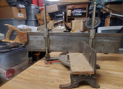 Antique Stanley Cast Iron No. 358 Mitre Box With B.H. Bishop Co. Saw USA