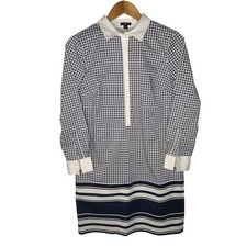 Ann Taylor Midi Navy White Long Sleeve Dress Size Medium Petite