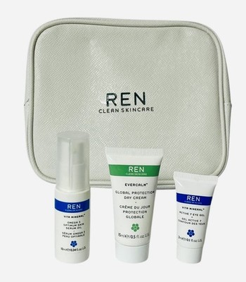 Ren Clean Skincare Evercalm Day Cream, Omega 3 Serum Oil, Case & Eye Gel Set