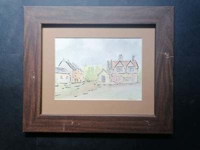Vintage Aquarell Landschaft Gemälde, Weaver's Cottages, Worstead, Norfolk