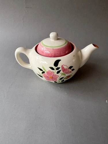VINTAGE 1950'S STANGL POTTERY WILD ROSE TEAPOT  -  HAND PAINTED