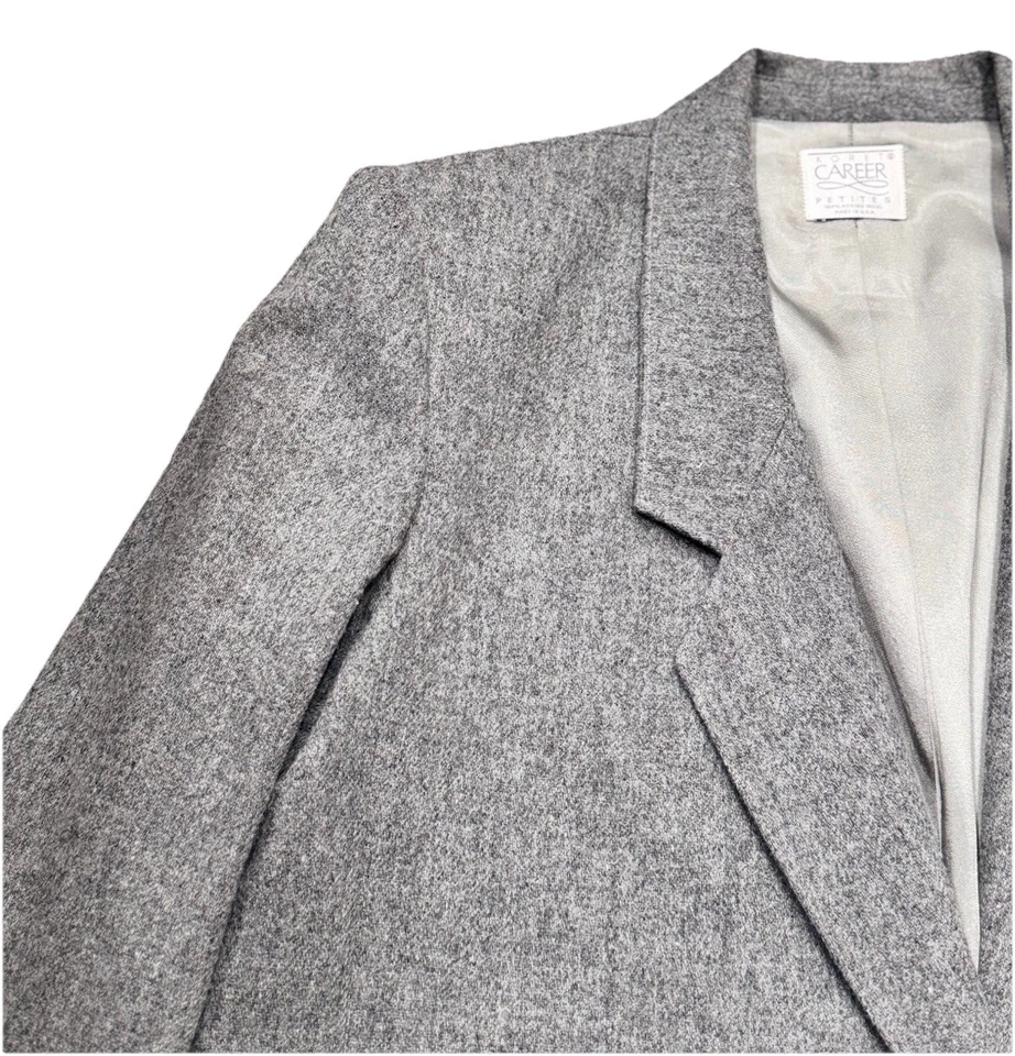 Blazer Korets Vintage Mezcla Lana Gris 14 Mujer Botón Único Foto 3 de 4