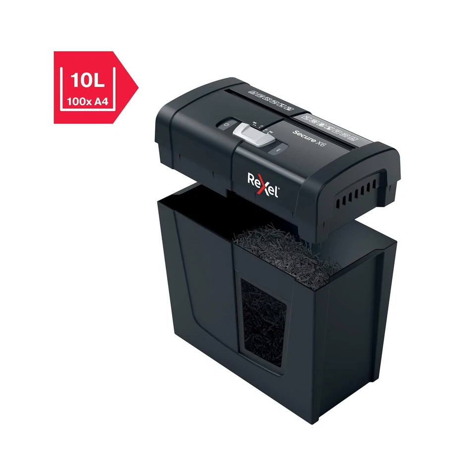 Rexel X6 Cross Cut Paper Shredder 6 Sheet 10L Bin Home Office Document - Image 4 of 4