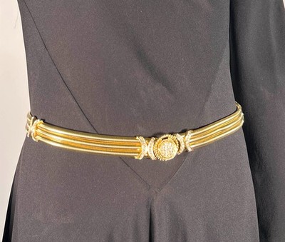 Vintage St John Gold Toned Stretchy Coil Belt with Rhinestone Medallions Vintage St John Gold Toned Stretchy Coil Belt with  main image 3