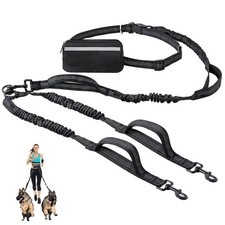 Double Leash for Two Dogs for 2 Dogs with Pouch and 4 Padded Handles for Medi...