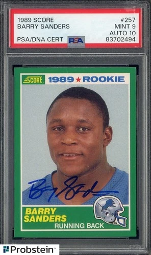 1989 Score Football #257 Barry Sanders RC Rookie HOF PSA 9 PSA/DNA 10 AUTO