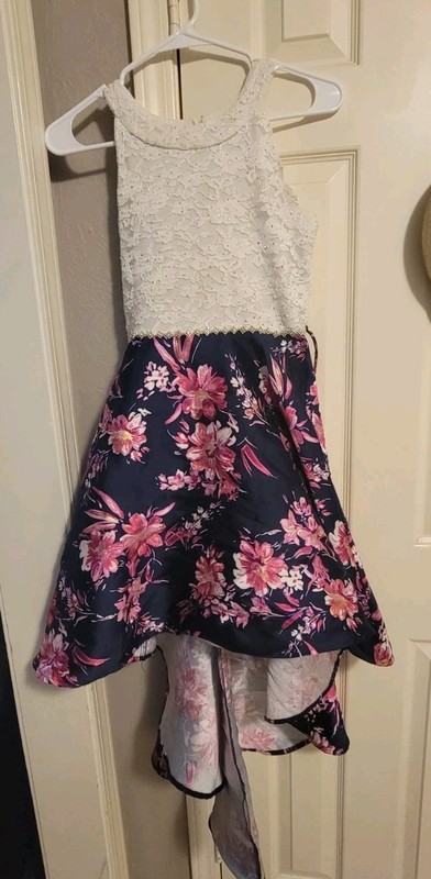 Speechless Girls White Lace Navy Fushia Floral Easter PARTY Hi Low Dress Size 14