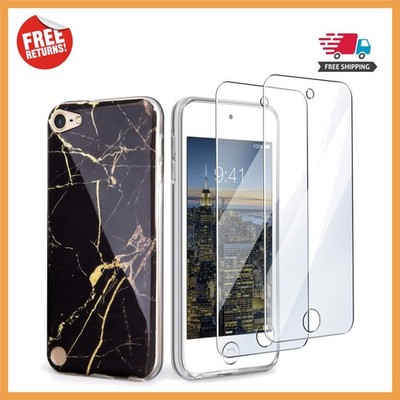 Elegant Black Marble Slim Case for iPod Touch 5/6/7 - Includes Screen Protectors