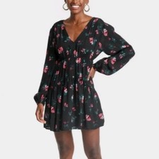 NWOT A New Day Black Floral Print Mini A Line Dress Size S