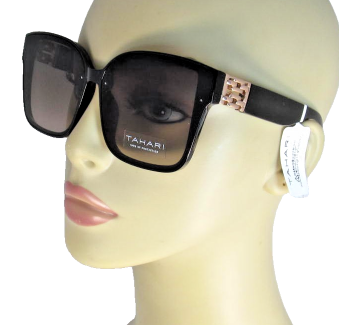 Tahari TH933 brown multi gold arm oversized square sunglasses‎ brand new Tahari Oversize Square Sunglasses Dark Brown Tortoise Brown  main image 3