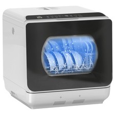 HOMCOM Worktop Dishwasher w/ 4 Place Settings 6 Programs, Silver Tone