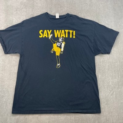 TJ Watt Pittsburgh Steelers Men 2XL Black T-Shirt Graphic Tee Fruit of the Loom