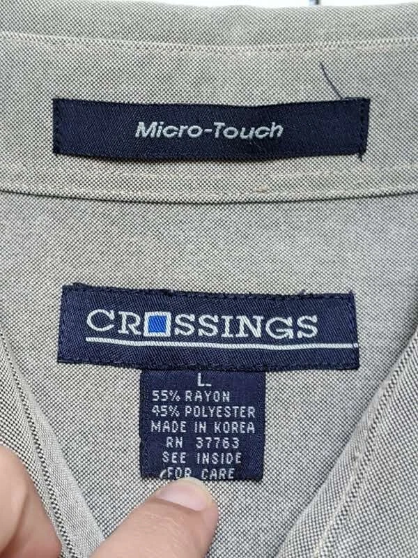Crossings Micro-Touch 男式 L 卡其色灰褐色人造丝短袖休闲衬衫 — 第 2/4 张图片