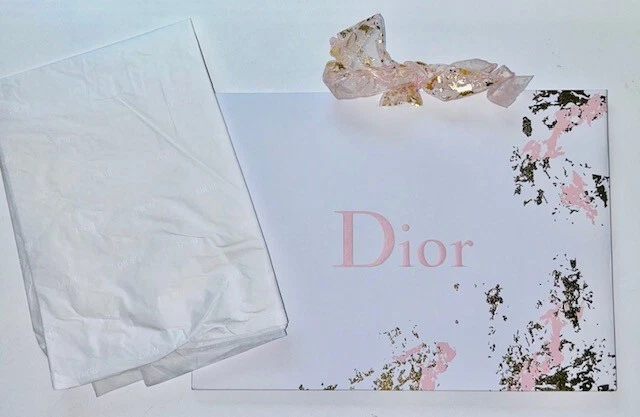 Sac à provisions authentique Dior édition limitée blanc or rose avec ruban 9 1/2 x7x3