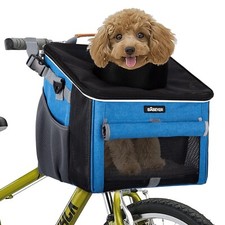 Dog Bike Basket, Soft-Sided Pet Bike Carrier with 4 Mesh Windows for Small Do...