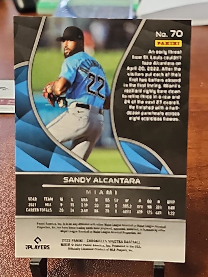 SANDY ALCANTRA 2022 Chronicles Spectra Baseball Card #70 Miami Marlins - Image 2 of 2