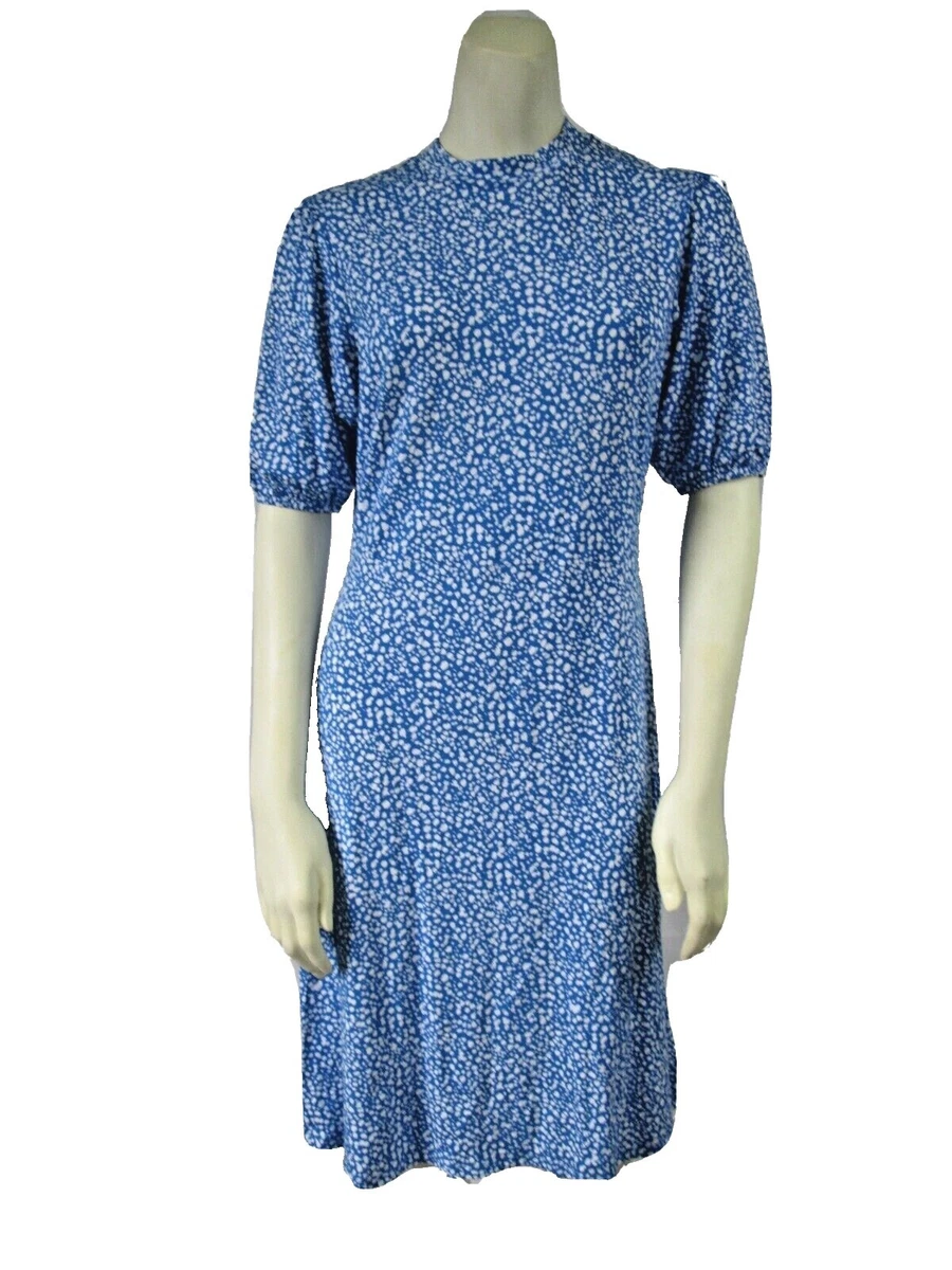 Marks and Spencer Womens Blue Floral Viscose A-Line Size 10 V-Neck Pul
