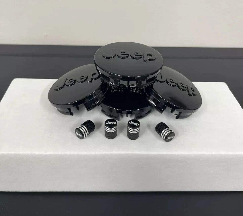 Центральные колпаки колес и колпаки клапанов шин Jeep черные подходят для Wrangler Cherokee Compass - Изображение 3 из 4
