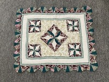Floral Quilted Pillow Sham Standard Farmhouse Cottage Green Burgundy Vtg Decor