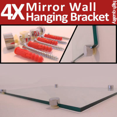 4 Mirror Wall Hanging Fixing Kit Chrome Plastic Clips Mirror Wall ...