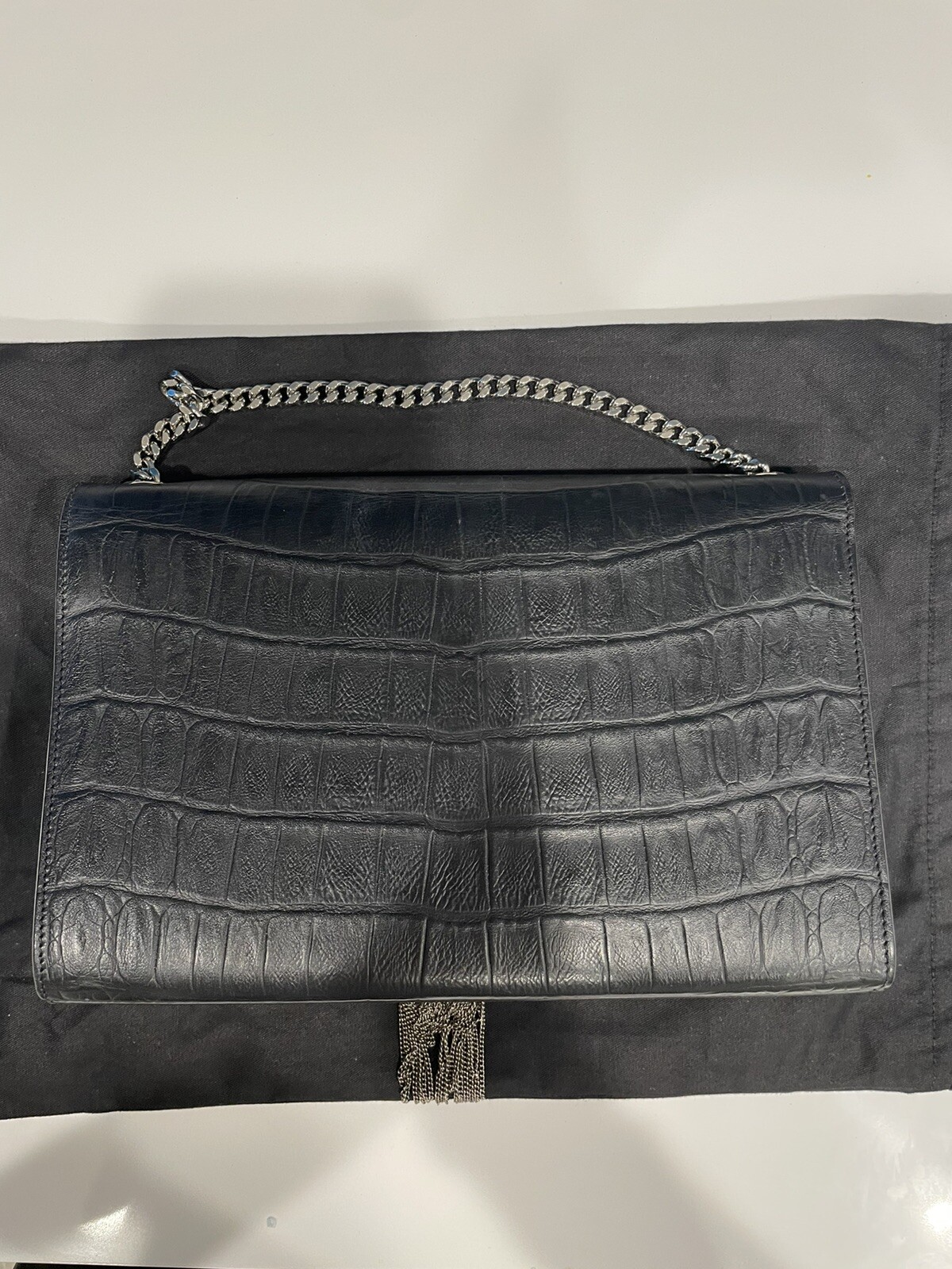 BORSA A TRACOLLA 100% AUTENTICA DONNA YVES SAINT LAURENT KATE MONOGRAM NAPPA CROC NERA