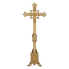 Polished Church Brass Trinity Series Standing Scrollwork Altar Crucifix 30 In