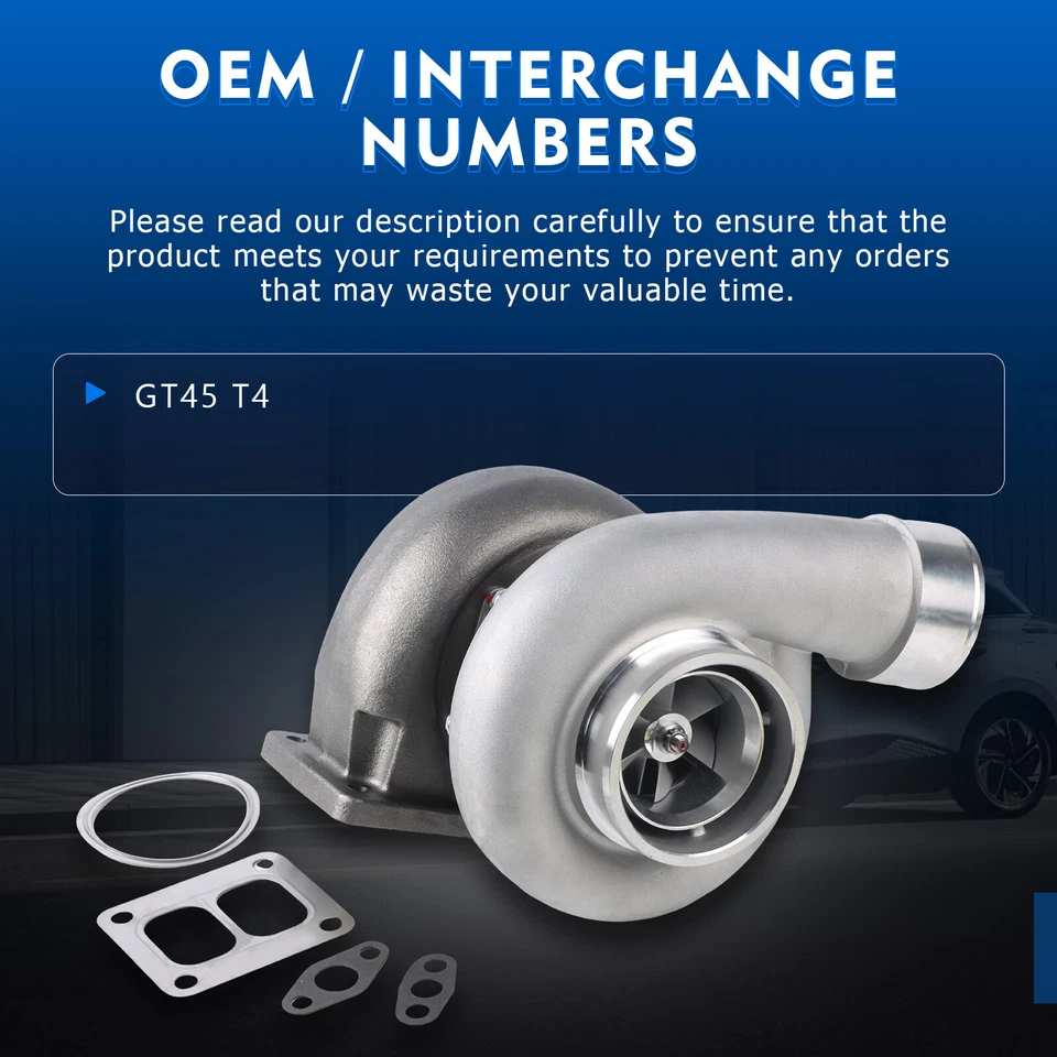 GT45 TURBOCHARGER/TURBO 800+HP BOOST UNIVERSAL T4 V-BAND 1.05 A/R 98 COMPRESSOR Foto 3 de 4