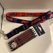 CLEVELAND INDIANS TEAM LOGO 5-PACK CLICK PENS NEW WINCRAFT & LANYARD