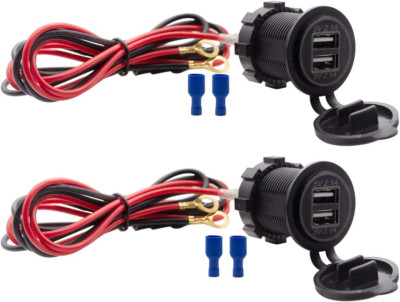 Dual USB Charger Socket Waterproof Power Outlet 12V/24V 2.1A & 2.1A for Car Boat