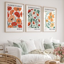 Set of 3 Flower Market Art Prints - Floral Wall Art Poster Collection A5, A4, A3