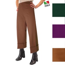 Pantaloni Donna Invernali a Palazzo Alla Caviglia con Elastico Vita Alta Casual