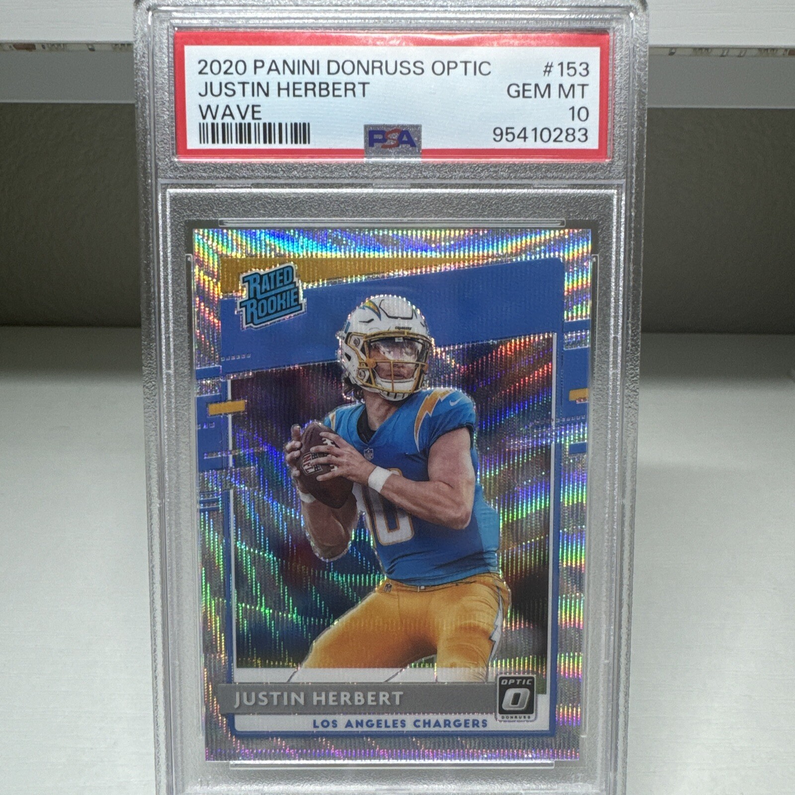 2020 Panini Donruss Optic JUSTIN HERBERT Rookie Wave Prizm /199 Chargers PSA 10