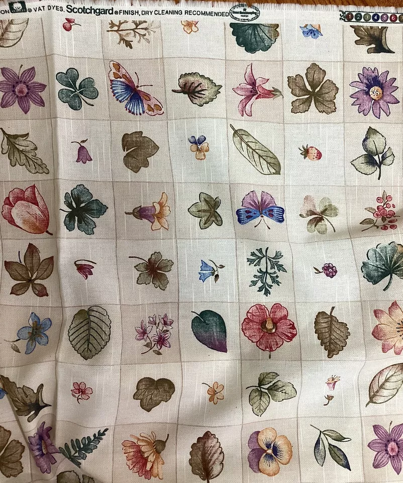 WAVERLY Pastoral Plaid Cream Upholstery Botanical Fabric 6.5 Yds Linen New - Image 2 of 4