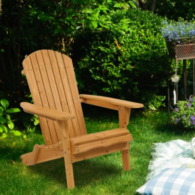 OUTVITA Adirondack Chair Folding Garden Patio Furniture Weatherproof Wooden Deck Chair