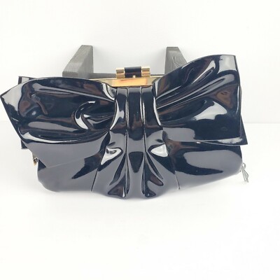 Izzy & Ali Black Bow Patent Leather Framed Clutch Super Cute!
