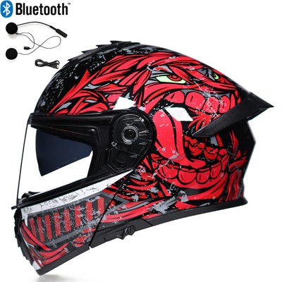 DOT Bluetooth Flip Up Motorcycle Helmet Modular 2 Lens Motorbike Scooter Helmet