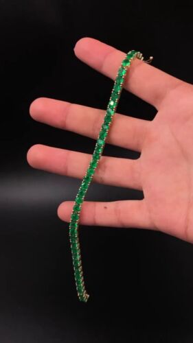 Tennis Bracelet 14K Yellow Gold Over 7Ct Round Cut Lab-Created Emerald Womens