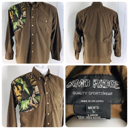 Camo Ridge Men Sz L Sportswear Brown Vented Button Down Hunting Shooting Shirt  - Picture 1 of 10