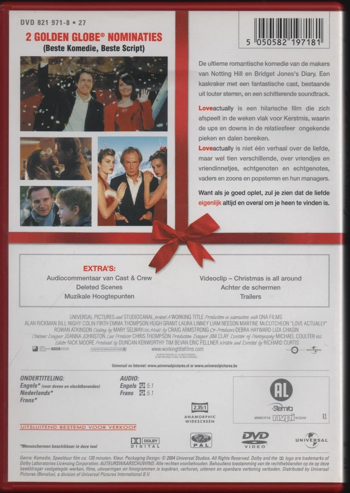Love Actually (DVD 2004) (Benelux) Eng & Fra Audio Eng Ned Fra Subs Xmas rom com - Image 2 of 3